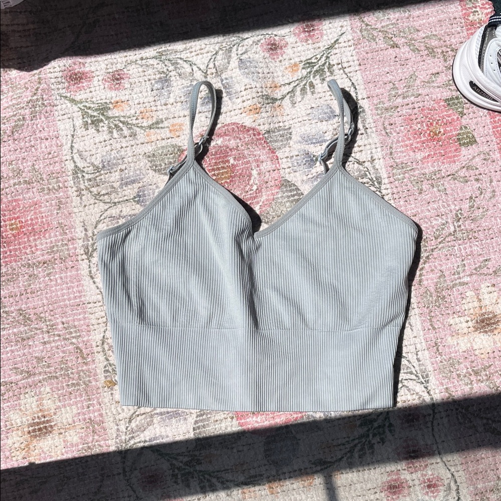 Light blue Ribbed sports bra - Picture 2 of 7